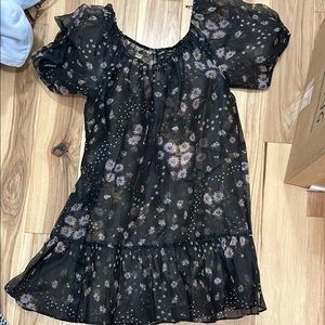 Madewell Black Ruched Babydoll Mini Dress